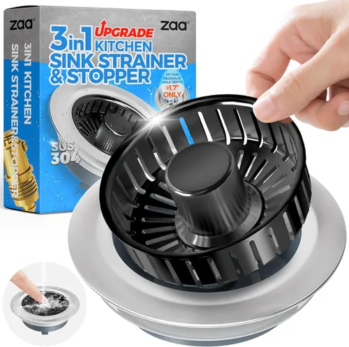 Miniatura 15 de zaa Colador de drenaje para fregadero, tapón 3 en 1 para fregadero de cocina, tapón de drenaje de cocina de acero inoxidable y cubierta con colador
