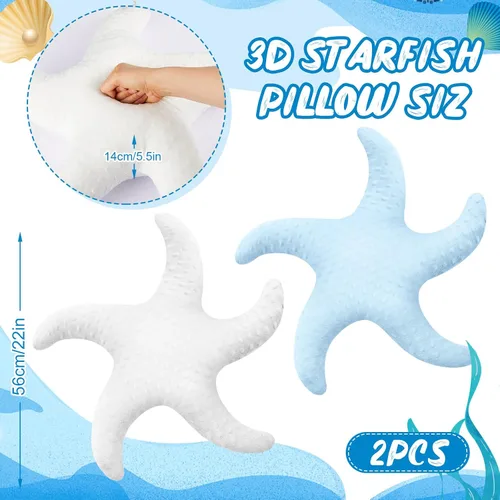 Miniatura 2 de Tatuo 2 almohadas de playa bonitas con forma de pez de estrella de mar de 22 pulgadas, almohadas de felpa con forma de estrella de playa, decoración