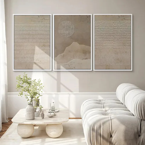 Miniatura 213 de SIGNWIN Lienzo enmarcado para pared, arte con pinceladas de flujo neutro en tonos beige abstractos, ilustraciones, arte moderno, decorativo