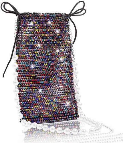 Yokawe Bolso cruzado brillante con diamantes de imitación, bolsos de mano de malla para mujer, cartera para teléfono celular