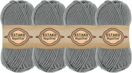 Miniatura 16 de Estako Megastar, 3.52 Oz (100g) de hilo de acrílico 75% y lana 25%, suave, peso grueso voluminoso #5 para crochet y tejer 120 yardas (110m)