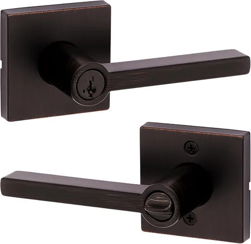 Miniatura 28 de Kwikset Halifax Manija interior de puerta de privacidad con cerradura, manija de puerta para baño y dormitorio, cerradura de botón de presión sin