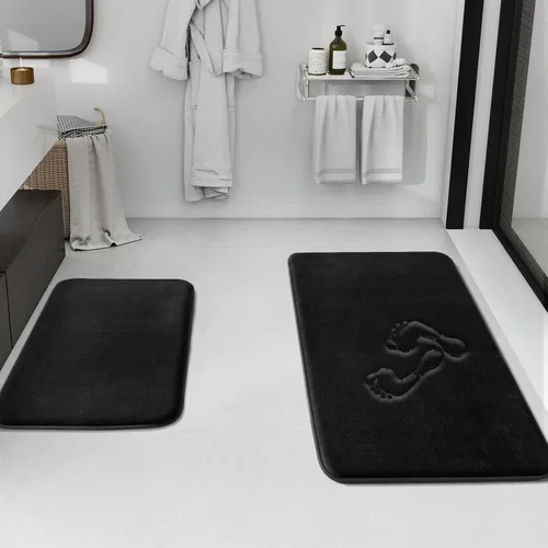 HUXMEYSON Juego de alfombras de baño de 2 piezas, juego de alfombrillas antideslizantes y de secado rápido, alfombras de baño ultra suaves de Negro