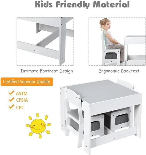 Miniatura 2 de Fireflowery - Juego de mesa y silla para niños, mesa de actividades de madera 3 en 1 con cajón de almacenamiento y pizarra desmontable, escritorio