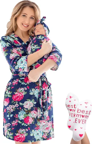 Miniatura 7 de ECO BABY - Conjunto de bata y manta para mamá y yo Bata de maternidad y conjunto de bebé a juego para niña, niño Parto hospitalario y parto