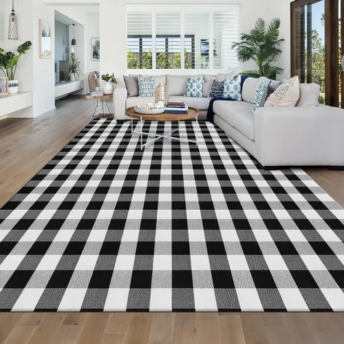 Miniatura 35 de Alfombra Buffalo Plaid Pequeña a Cuadros 2x3 Pies (61x91 cm) Naranja y Negro, Tapete para Puerta Delantera, Navidad Halloween Acción de Gracias