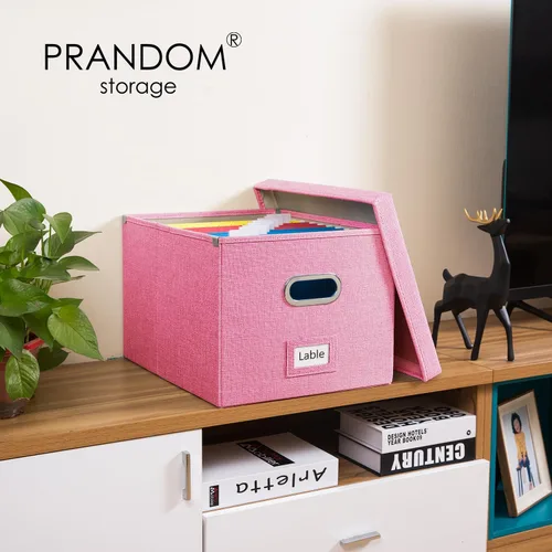 Miniatura 2 de PRANDOM Caja Organizadora de Archivos - Juego de 1 Caja de Almacenamiento de Archivos Colgantes Plegable Decorativa de Lino con Tapas para Gabinete
