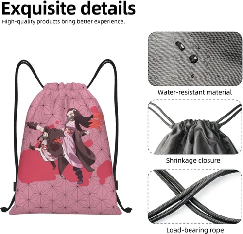 Miniatura 5 de Anime Kamado Nez-Uko Mochila con cordón para mujeres y hombres Deportes Gym String Sackpack impermeable bolsa de viaje con cordón, Negro -, Classic