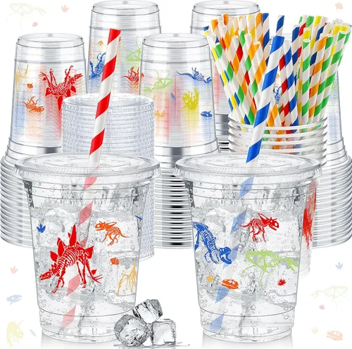 Miniatura 28 de FoldTier 50 piezas de tazas para noche de cine 12 oz Tazas de plástico desechables con pajitas y tapas, tazas transparentes para cine, tazas