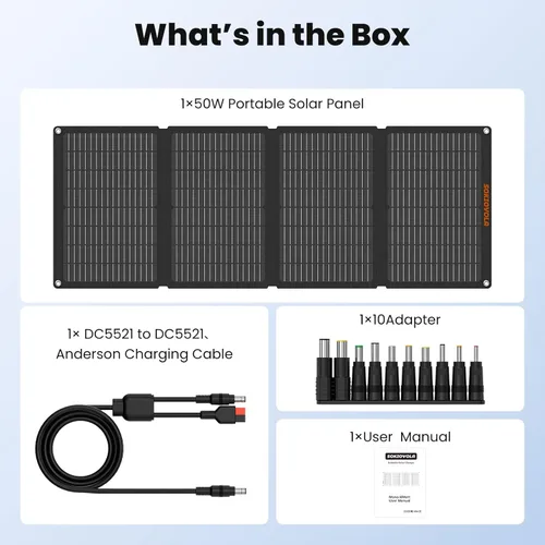 Miniatura 9 de Paneles solares portátiles de 50 W, cargador de panel solar plegable IP68 impermeable con puertos USB-A y USB-C, salida de 18 V CC para pequeña 50