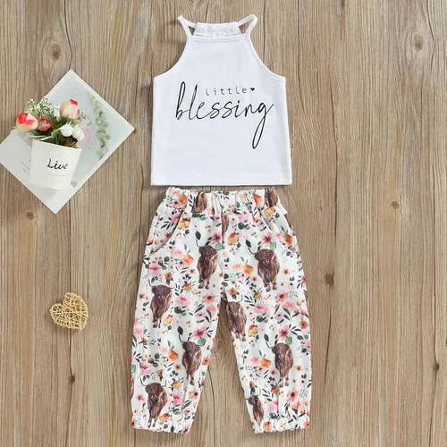 Miniatura 9 de Mandizy Conjunto de ropa de otoño para bebé niña pequeña, sudadera de manga larga con estampado de letras bendecidas, pantalones de camuflaje