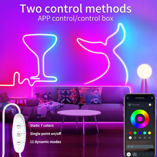 Miniatura 2 de Tira de luces LED de neón, tira de luces LED alimentada por USB de 3.3 pies, tira de luces de cuerda LED de 5V con sincronización de música y cambio