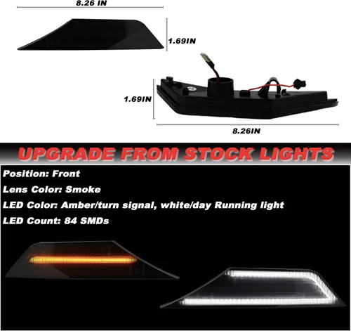 Miniatura 3 de Carcasas de luz de marcador lateral con lente ahumado blanco/ámbar para defensa delantera, compatibles con Honda 10ª generación Civic Coupé Sedán