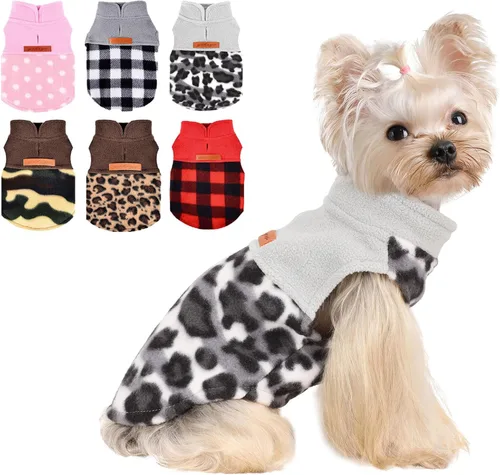 Miniatura 13 de Suéteres para perros pequeños, niño y niña, chaleco de vellón de leopardo chihuahua, suéter elástico para cachorros, ropa para mascotas, suéter