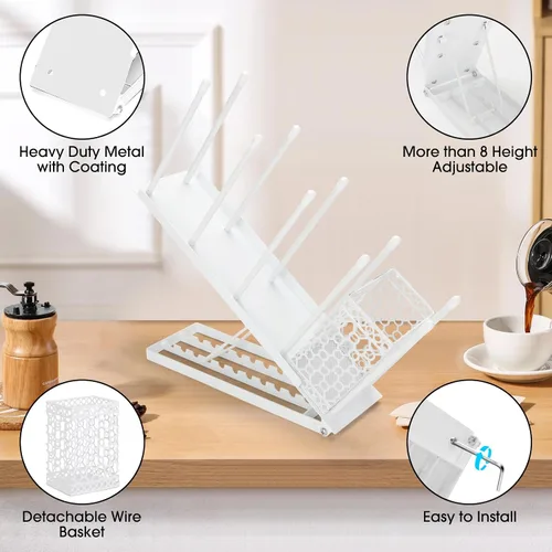 Miniatura 3 de ShineMe Soporte para taza de café para encimera, dispensador de tazas de metal ajustable y tapa con organizador de pajita, organizador de 4