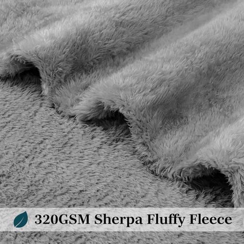 Miniatura 4 de PAVILIA - Manta de sherpa para sofá, gris esponjosa y cálida, manta de felpa suave para cama, acogedora, súper suave y ligera, manta decorativa