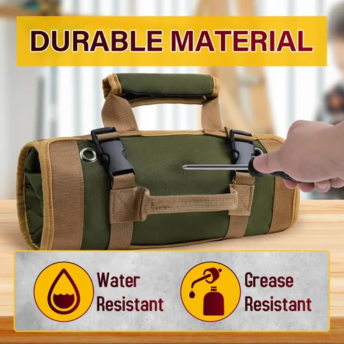 Miniatura 5 de Bolsa de herramientas, bolsas de herramientas para hombres, organizador de herramientas resistente, bolsa de herramientas enrollable portátil, Verde