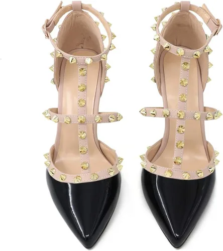 Miniatura 5 de Eithy Sandalias de verano con tiras de tacón medio y alto para mujer, con puntera puntiaguda, para fiestas, uso diario, sandalias de noche, Oro