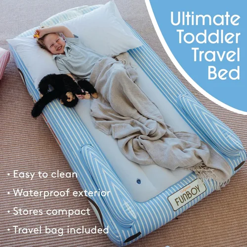 Miniatura 4 de FUNBOY Cama de viaje infantil azul inflable y colchón. Perfecta para fiestas de pijamas. Incluye bolsa de almacenamiento y transporte, individual