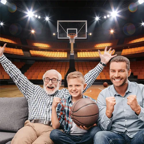 Miniatura 2 de Telón de fondo de baloncesto para decoración de fiesta de baloncesto, pancarta de 5 x 3 pies, foco de estadio, fotografía, telón de fondo