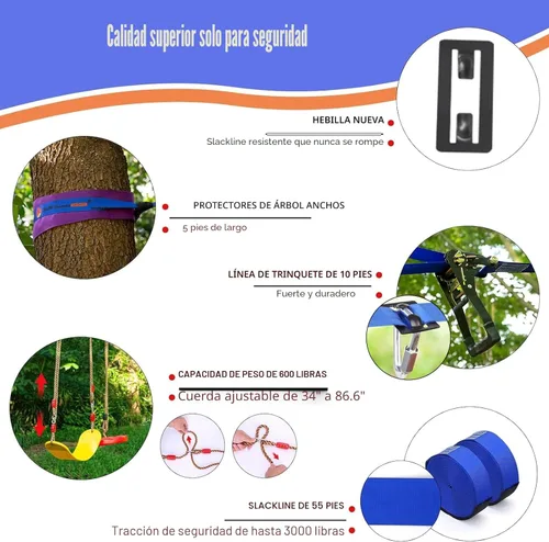 Miniatura 5 de Ninja Warrior - Carrera de obstáculos para patio trasero de niños, kit de línea floja de 65 pies con 13 obstáculos, hebillas de instalación rápida