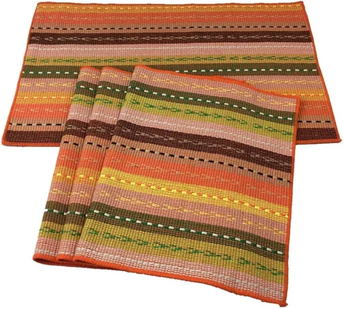 WAZAIGUR Manteles tejidos a mano con 100% algodón, manteles coloridos trenzados acanalados duraderos con aislamiento térmico para mesa, juego de 4,