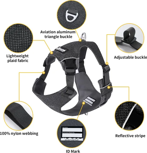 Miniatura 4 de LIOPARD Arnés para perro, arnés para mascotas fácil de caminar sin tirones, con 2 clips para correa, chaleco reflectante suave acolchado ajustable