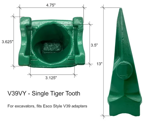 Miniatura 3 de Cubo de excavadora solo diente de roca de tigre con pin, compatible con ESCO Super V39 Series - V39VY (1)