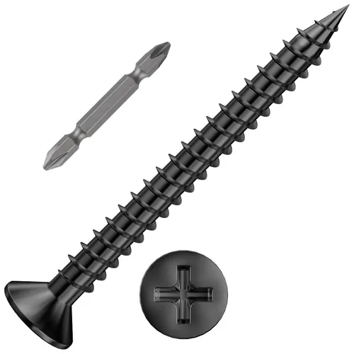 Miniatura 6 de Wensilon (385 piezas) Tornillos de cabeza plana negros para madera, tornillos autorroscantes de cabeza plana para metal rápido, equipados con kit