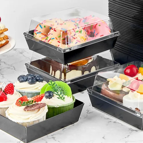 Miniatura 6 de Ocmoiy Cajas pequeñas de charcutería con tapas transparentes, recipientes de papel desechables para alimentos para llevar, cajas de postre de Negro