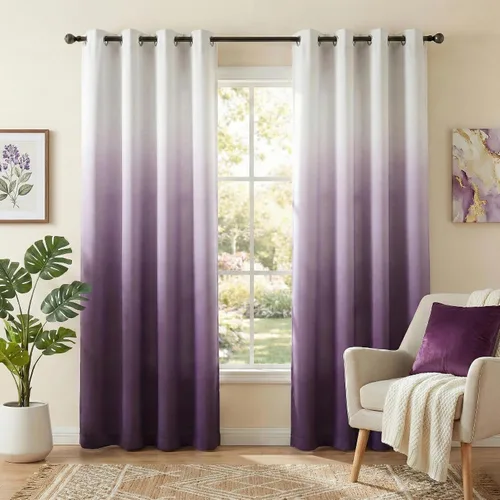 Miniatura 37 de NICETOWN Cortinas Oscurecedoras de 84 pulgadas de Largo para Sala de Estar, Cortinas de Privacidad Ombré Blanco y Negro con Ojales para Blanco a