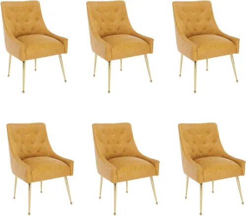 Miniatura 21 de Juego de 2 sillas de comedor, sillas de comedor modernas de terciopelo con patas doradas, elegantes sillas decorativas acolchadas para recepción