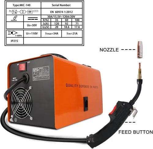 Miniatura 3 de ETOSHA Soldador MIG de 140 amperios, soldador de núcleo de flujo AC 110 V sin gas con inversor IGBT, soldadores automáticos de alimentación