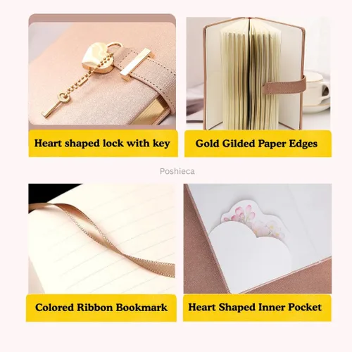 Diario con cerradura en forma de corazón con llave, cubierta de cuero sintético, organizador personal, cuaderno secreto para niñas y mujeres, tamaño