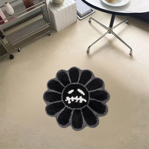 Miniatura 3 de Trippy - Alfombra de baño con diseño de flores, de 2 pies, gótica, negra, extra suave, absorbente de agua, de secado rápido, antideslizante, Negro