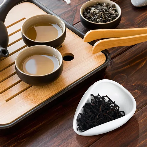 Miniatura 6 de Luxshiny Plato de té de cerámica con aguja de 3.93 x 2.95 x 1.18 pulgadas, soporte suelto para hojas de té y plato de exhibición de frijoles