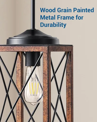 Miniatura 5 de DEWENWILS Lámpara colgante de granja, lámpara colgante de metal con acabado de grano de madera, tubos ajustables de 48 pulgadas para techo plano