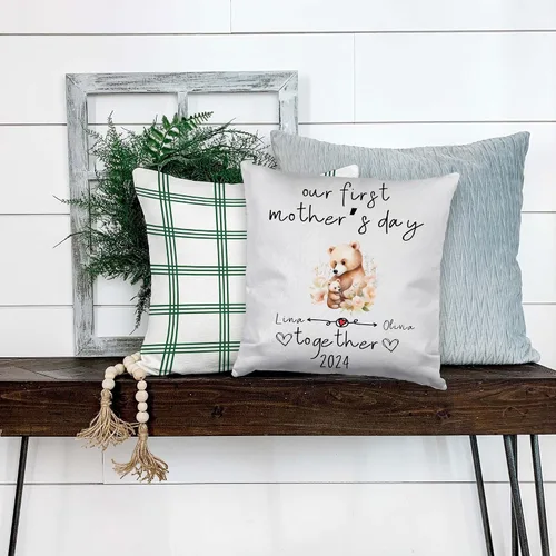 Miniatura 4 de Mother's Day Bear, Personalised Pillow Case Decor for Home, Present for Mom, Grandmother, for Her