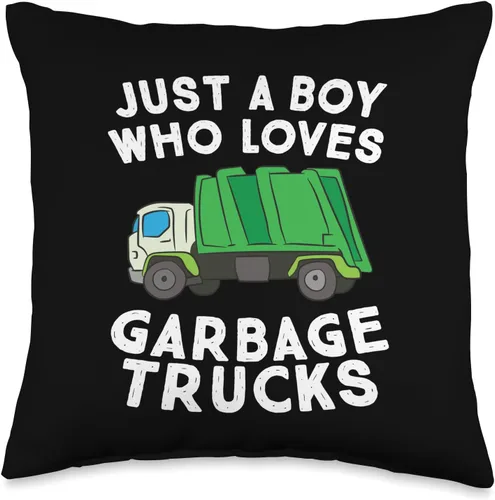 Divertido camión de basura regalos y camisetas Just A Boy Who Loves basura camiones tiro almohada, 15.7 x 15.7 in, multicolor