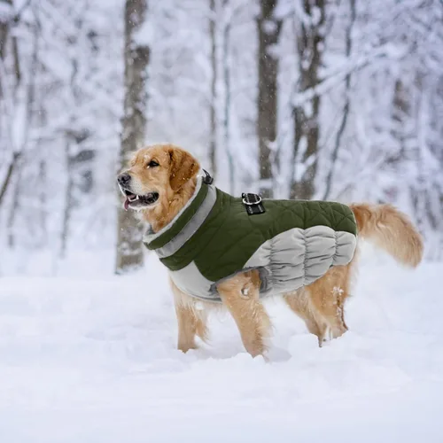 Miniatura 5 de Lelepet Abrigo cálido para perro, abrigo de invierno para perro, chaqueta impermeable para perros con arnés integrado reflectante de forro polar