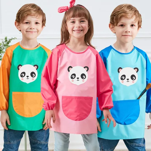 Miniatura 3 de Delantales de manga larga para niños y niñas, impermeables, con bolsillos, para pintar y pintar, de 3 a 12 años Rosado