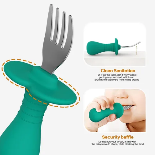 Miniatura 5 de Juego de 4 tenedores para bebés, utensilios de autoalimentación con asas de silicona suave, acero inoxidable 18/8, antiestrangulamiento y sin BPA 4