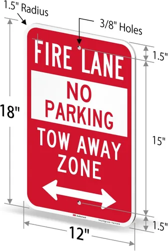 Miniatura 5 de SmartSign Letrero con texto en inglés "Fire Lane - No Parking, Tow Away Zone" de 18 x 12 pulgadas, aluminio de 63 mil, material reflectante laminado