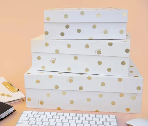 Miniatura 3 de kate spade new york Cajas de almacenamiento decorativas con tapas, paquete de 3 contenedores organizadores resistentes, incluye cajas anidables