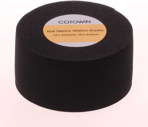 Miniatura 2 de COTOWIN Banda elástica de punto negro de 1.5 pulgadas de ancho, alta elasticidad, 5 yardas