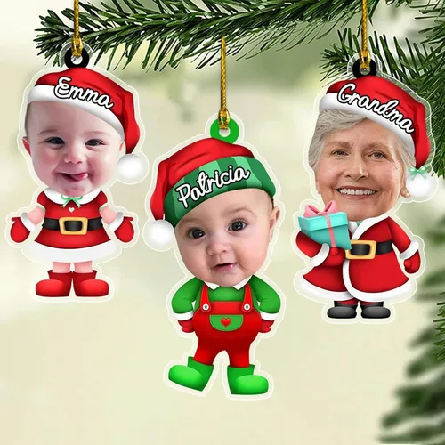 Miniatura 10 de GODLOVER Foto personalizada de bebé con adorno de Navidad de dinosaurio, plano impreso en 2D, adornos de Navidad, regalos de familia, regalo Estilo 1