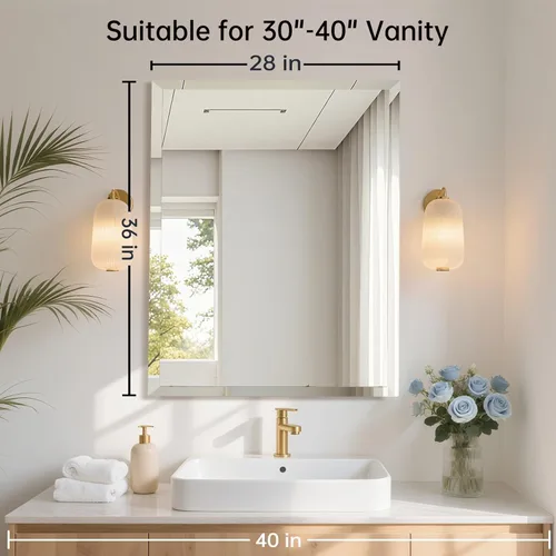 Miniatura 2 de Espejo rectangular sin marco de 22 x 30 pulgadas, espejo de baño biselado, espejo de pared sin marco con borde biselado de 1 pulgada para tocador