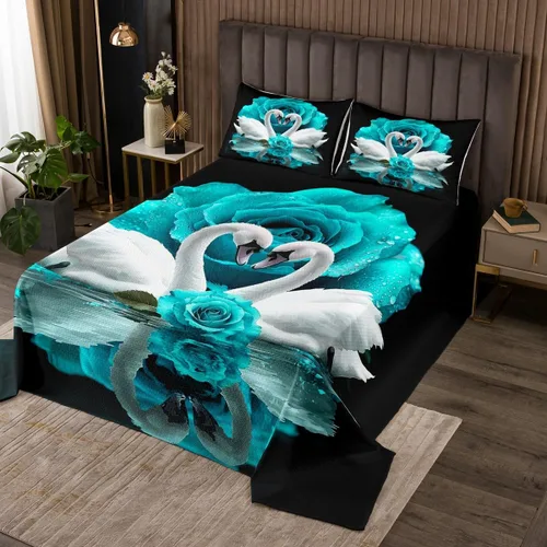 Miniatura 18 de Erosebridal Juego de edredón de león, color turquesa, verde azulado, rosa para mujeres y hombres, juego de colcha de flores de animales salvajes