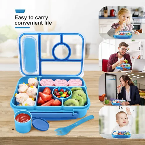 Miniatura 3 de Amathley Caja Bento para Adultos y Niños, Contenedores de Almuerzo para Adultos/Niños/Niños Pequeños, Caja de Almuerzo Bento de 5 Compartimentos