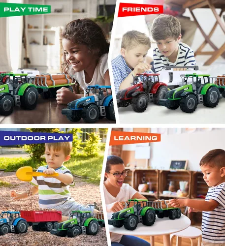 Miniatura 4 de Mozlly Juego de juguete de remolque de tractor de granja alimentado por fricción, juguetes de remolque de 16 pulgadas para niños y niñas, tanque